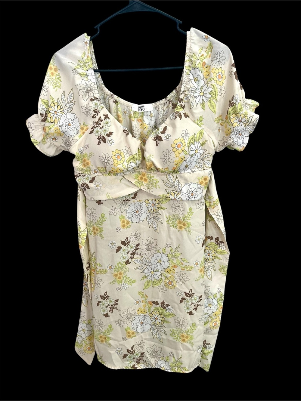 Madden NYC Floral Cream Mini Dress with Puff Sleeves PTP 18